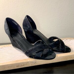 J. Crew “Greta” Black Wedge Suede Sandal, Size 5.5